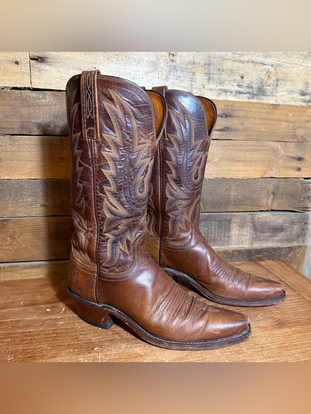 Lucchese 1883 Womens Savannah Burnished Mad Dog Goat Snip Toe Dress Boots size 7